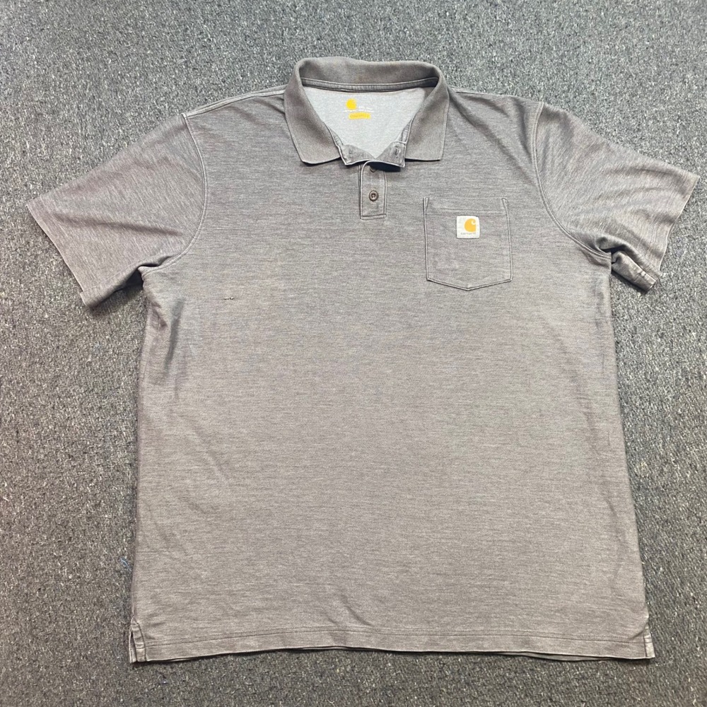 Carhartt Polo Shirt Sz 2XL Tall Mens Gray Gorpcore Workwear Pocket Original Fit